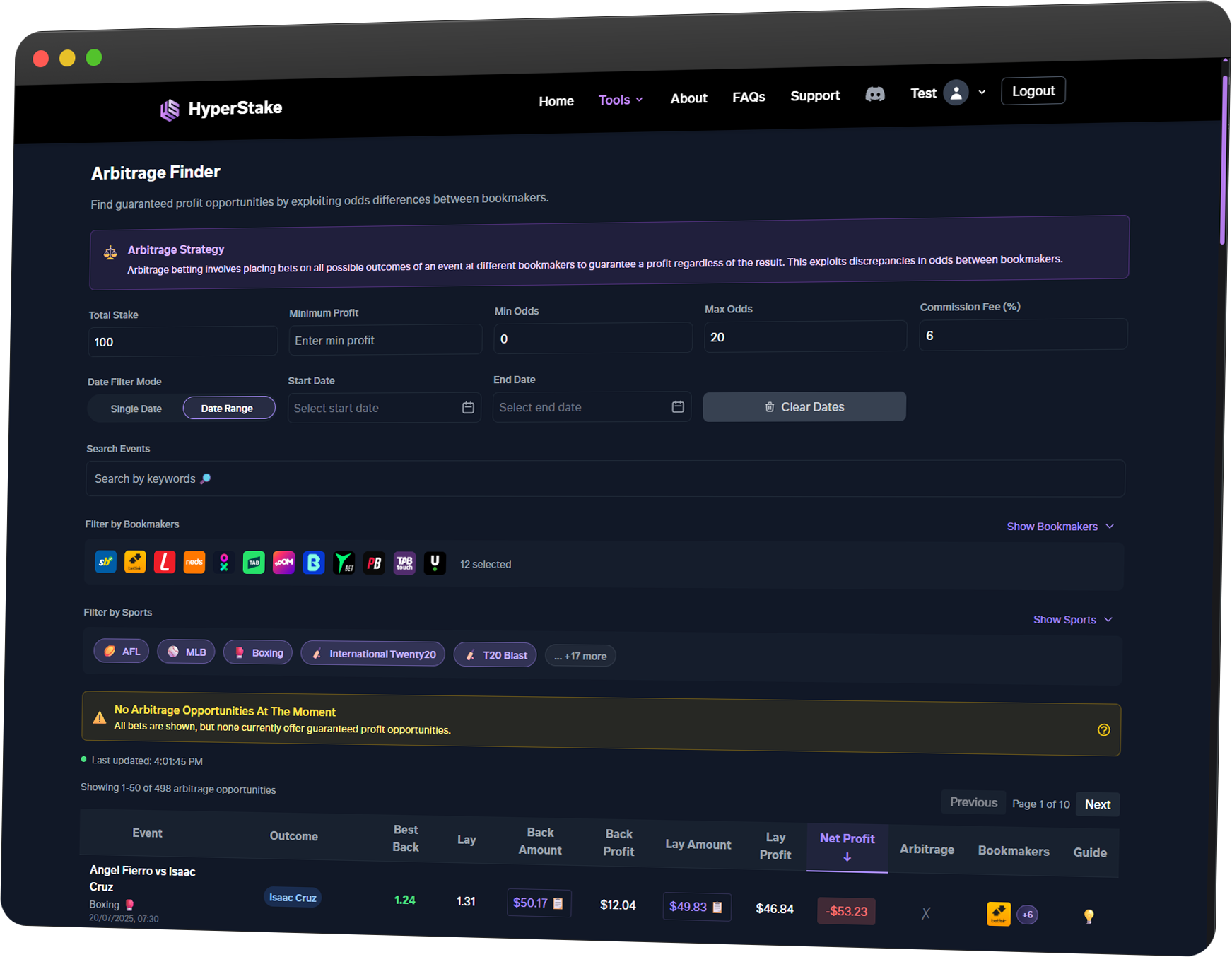 Arbitrage Calculator Interface
