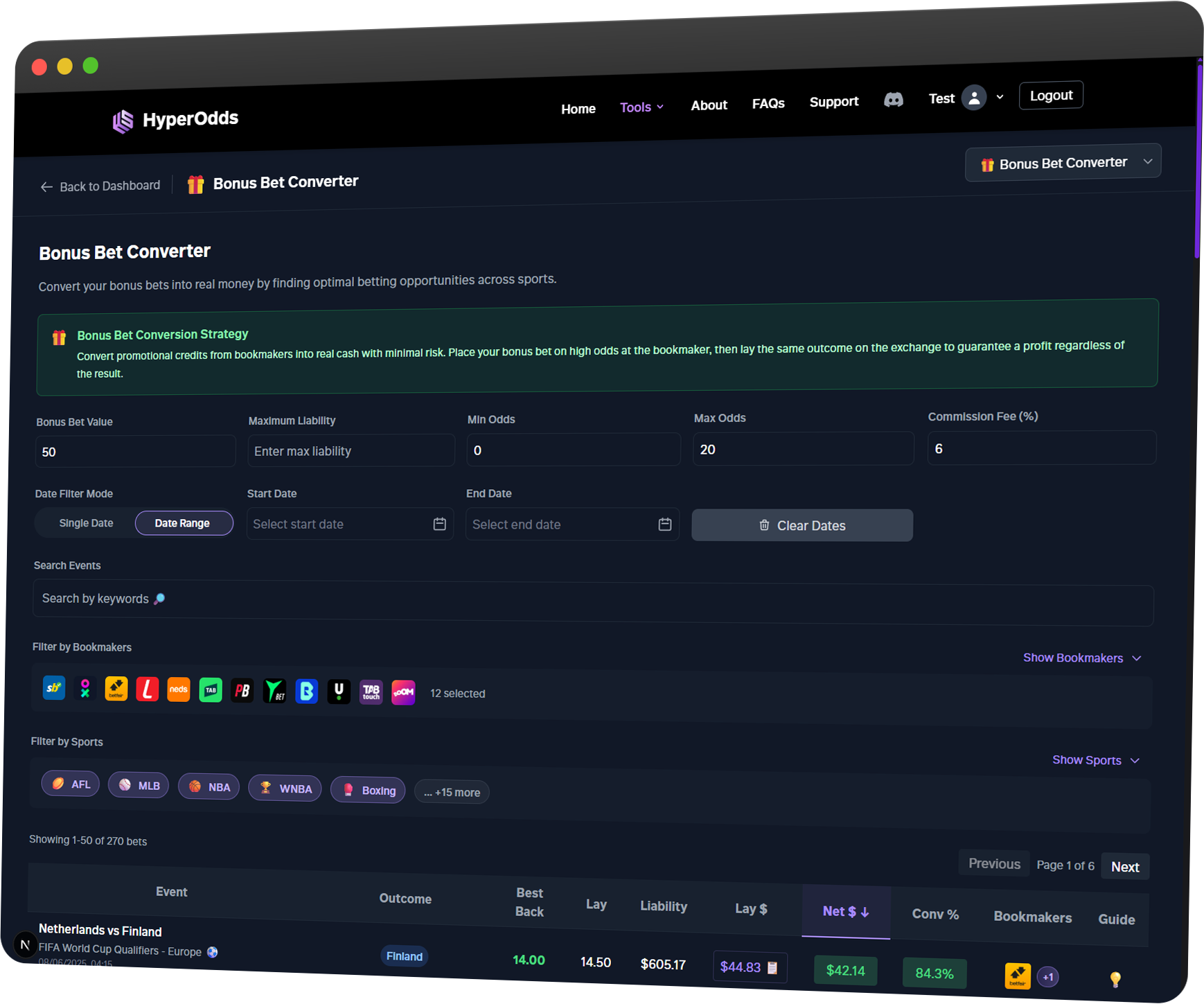 Bonus Bet Converter Interface