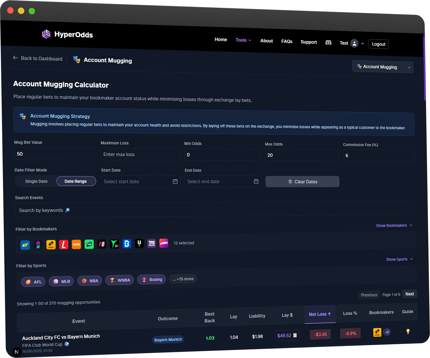 Account Mugging Calculator Interface