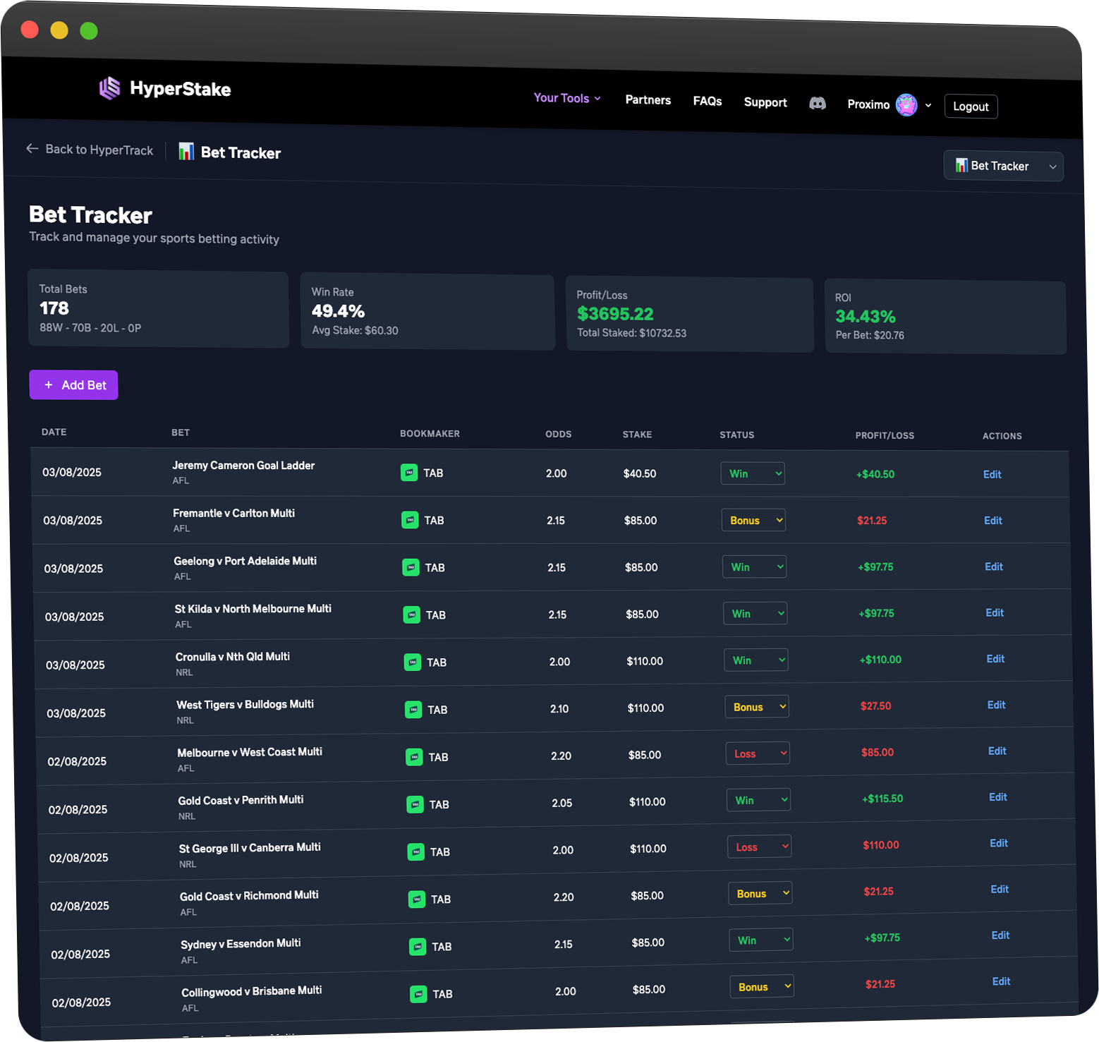 Fast Bet Entry Interface